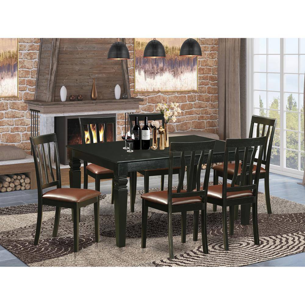 Back. East West Furniture - 7 Pc dinette Table set for 6-Kitchen dinette Table and 6 Kitchen Chairs - Black.