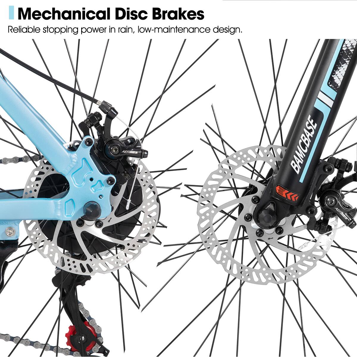 Mechanical Disc Brakes  
Reliable stopping power in rain, low-maintenance design.  
ALKERS BAMCBASE
