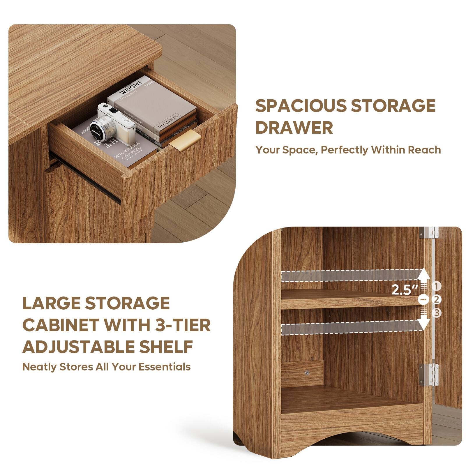 1A WRIGHT odalon PHAIKN W 2   COBRY SPACIOUS STORAGE DRAWER  
Your Space, Perfectly Within Reach  
LARGE STORAGE CABINET WITH 3-TIER ADJUSTABLE SHELF  
Neatly Stores All Your Essentials  
2.5" - 1 2 3