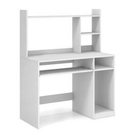 Ecooso - Computer Desk with Bookcase, Keyboard Tray and CPU Stand, Home Office Workstation for Study - White