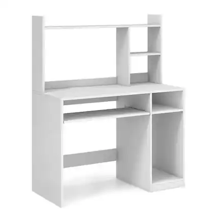 Front. Ecooso - Computer Desk with Bookcase, Keyboard Tray and CPU Stand, Home Office Workstation for Study - White.