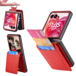 Dteck - Wallet Card Holder Case for Motorola Razr Ultra (2025) with Ring Grip ,Slim Lychee Texture PU Leather Shockproof Cover - Red