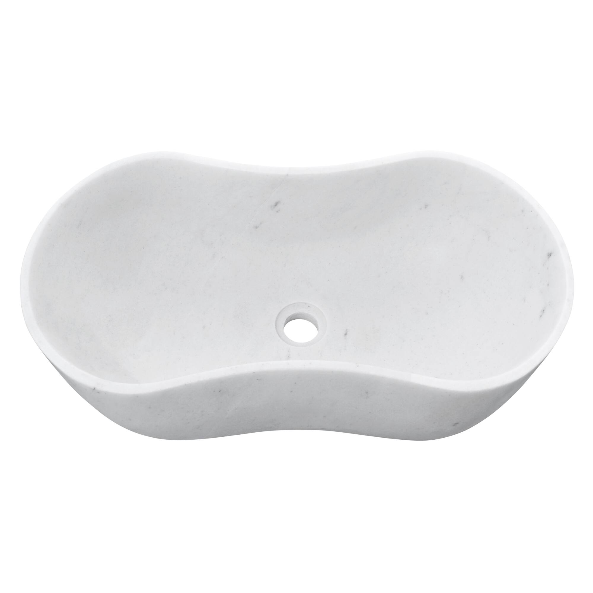 Back. ELEMENT ACE - Natural Marble Bathroom Vessel Sink with Semi-Polished Surface and Elegant Wavy Design for Modern Spaces - White+Natural.
