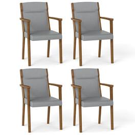 Costway - 4 PCS Mid-Century Modern Dining Chairs Upholstered Wooden Accent Chairs with Headrest - Gray