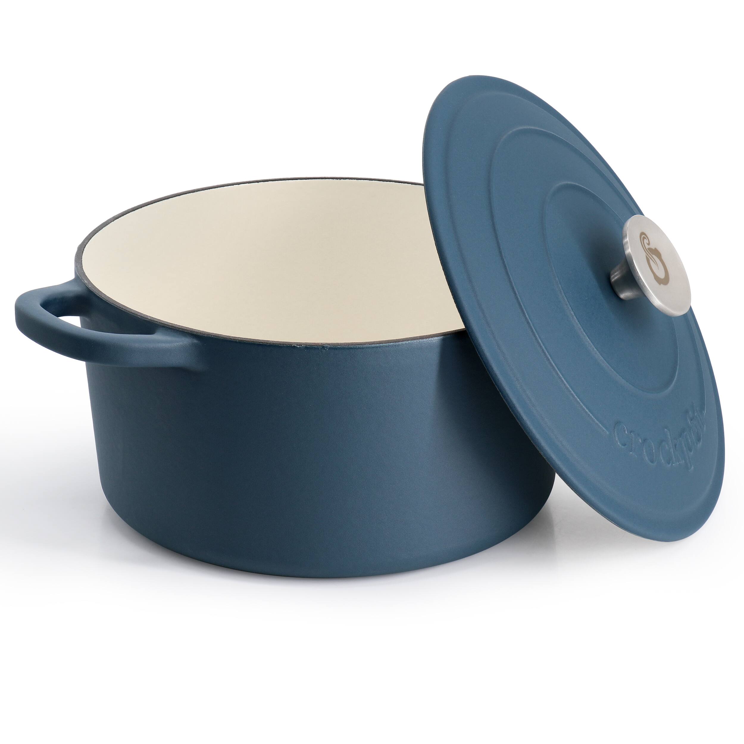 Alt View 1. Crockpot - Crockpot Artisan 5 Quart Enameled Cast Iron Dutch Oven in Matte Navy Blue - Navy Blue.