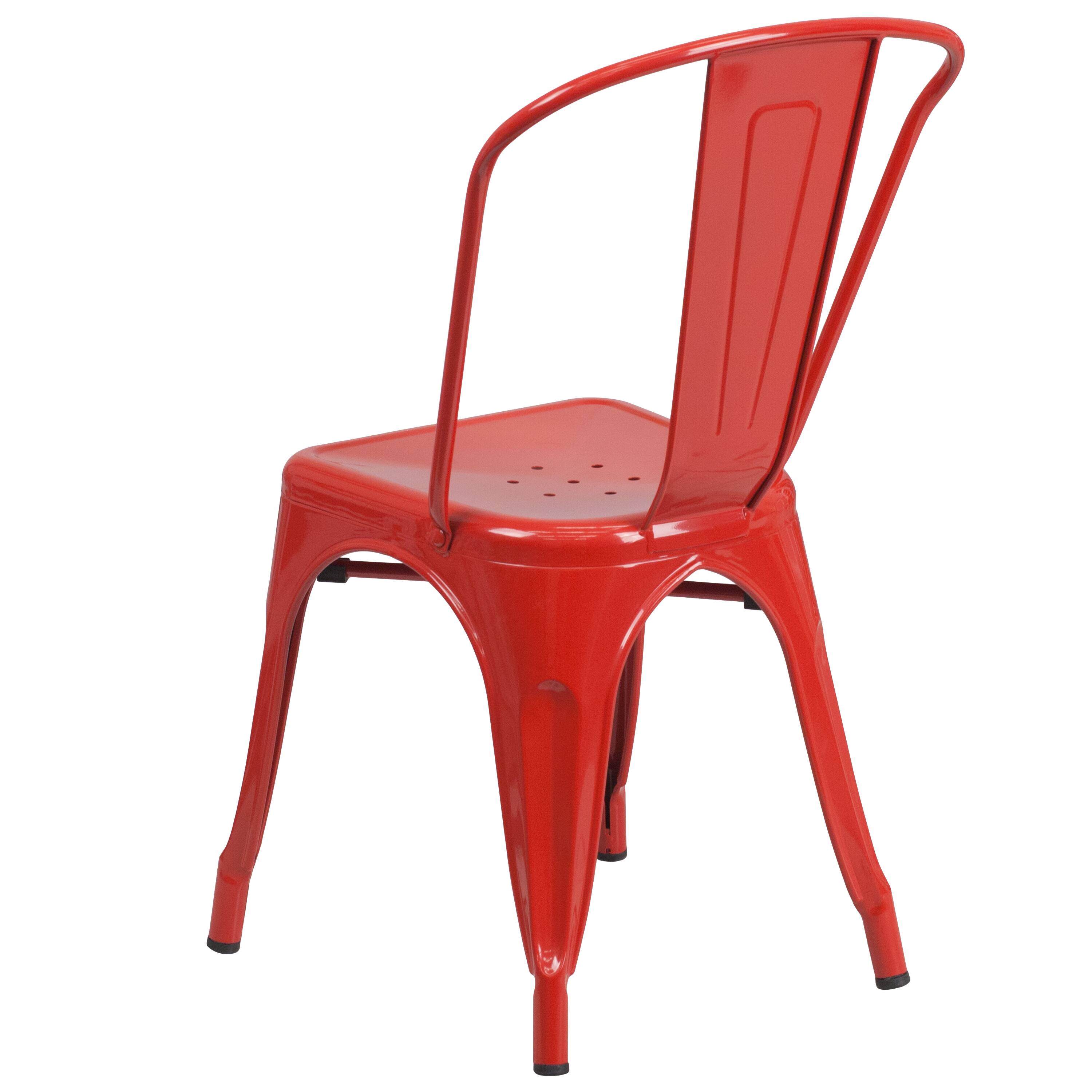 Alt View 5. Emma + Oliver - Commercial Grade Colorful Metal Indoor-Outdoor Stackable Dining Chair - Red.