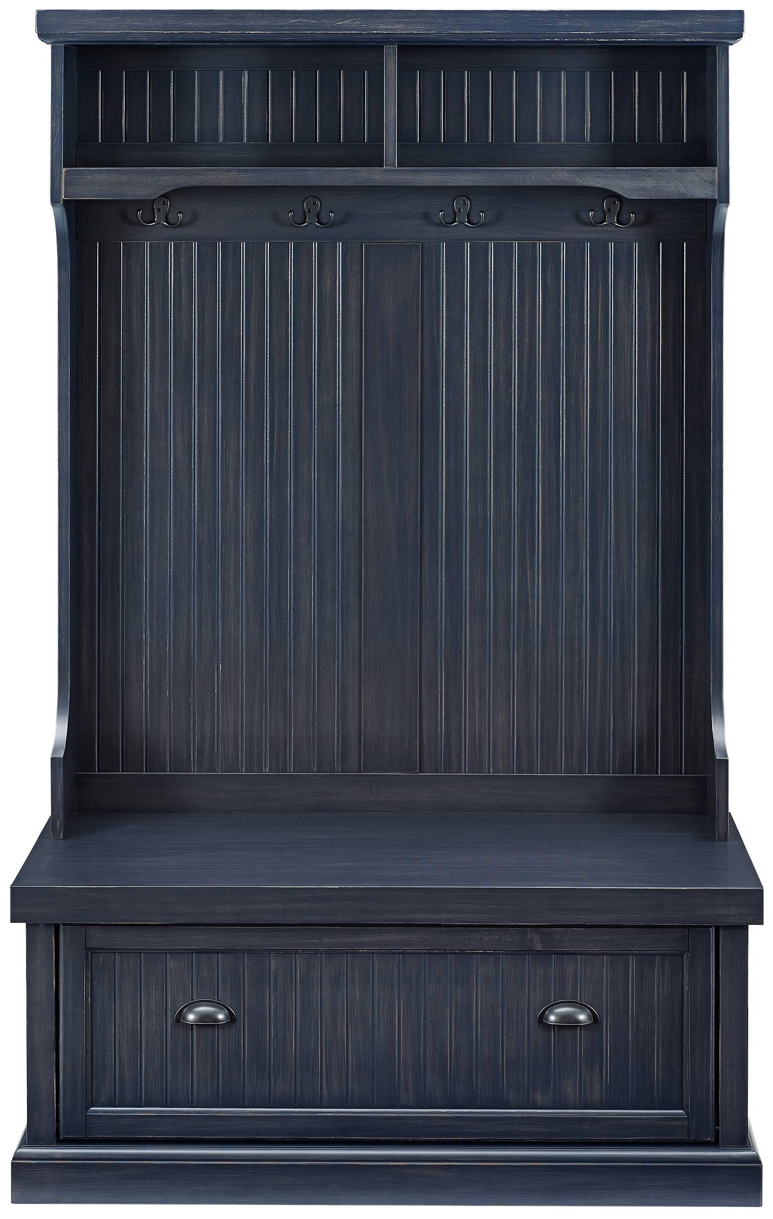 Angle. Crosley Furniture - Seaside Hall Tree - Distressed Navy.