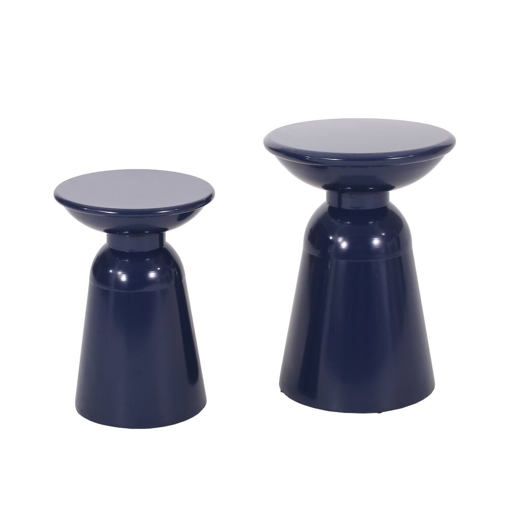 Angle. Loheer - Loheer Outdoor Iron Side Tables Set of 2 Navy Blue Modern Flared Design Metal Accent Tables for Patio - Navy Blue.