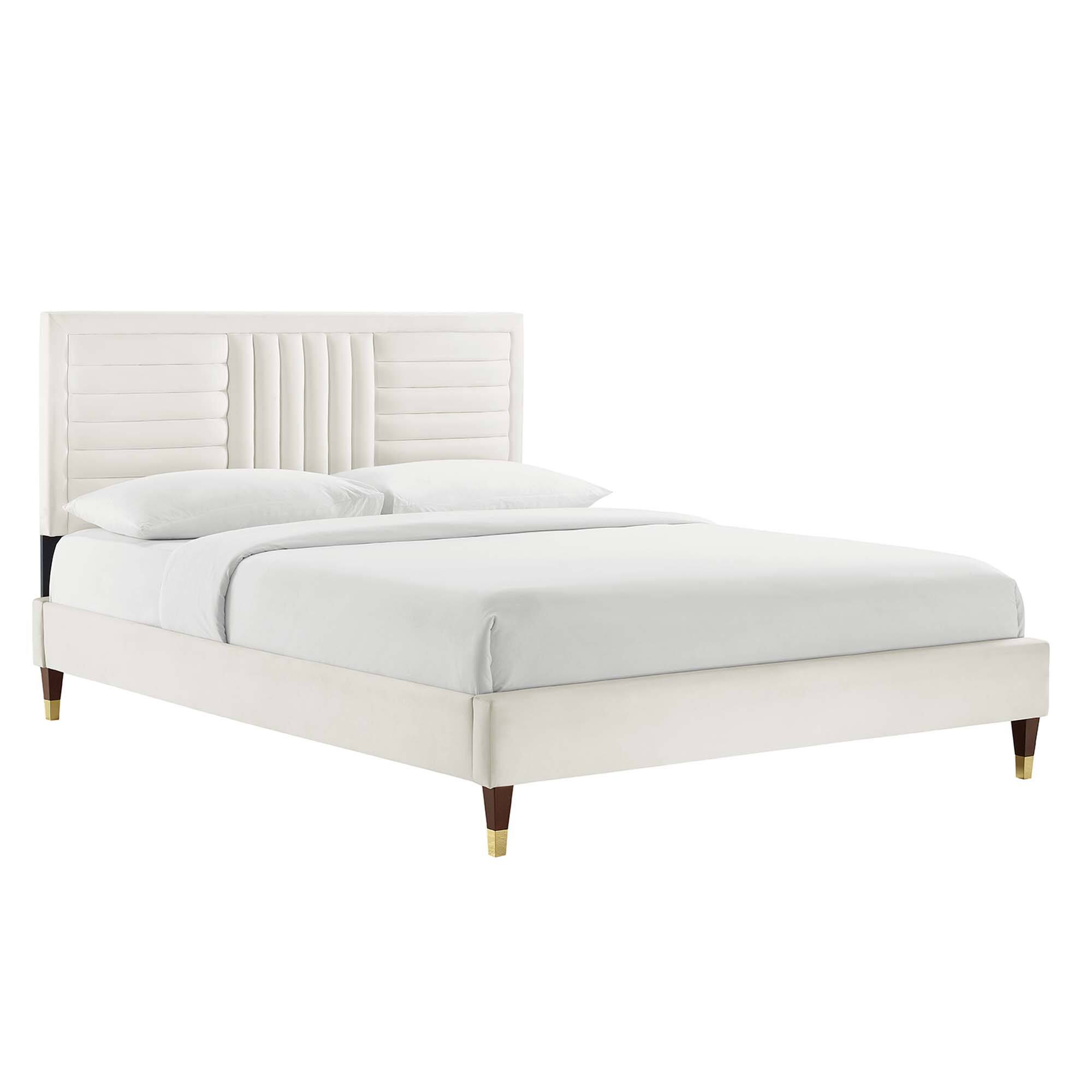 Angle. Modway - Sofia Channel Tufted Performance Velvet Full Platform Bed - Blue.