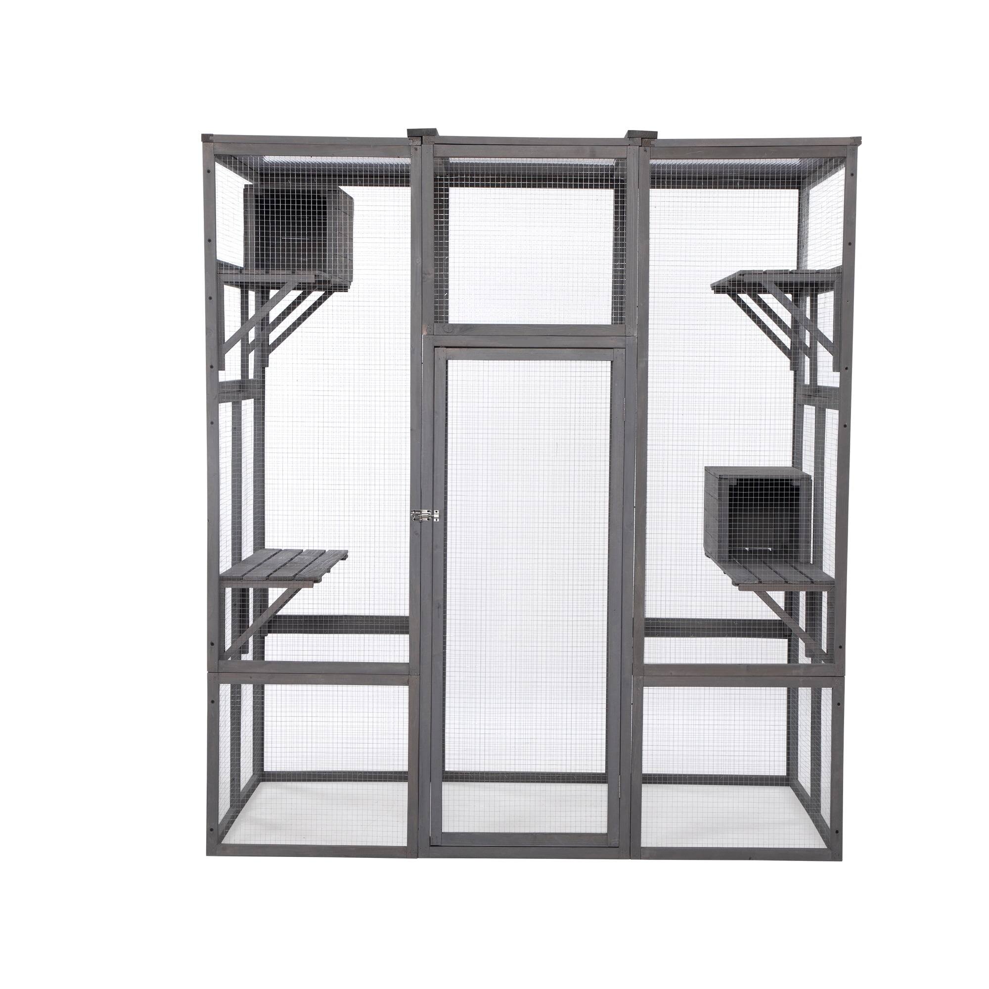 Left. Pefilos - 70" Outdoor Cat Houses, Large Wood Cat Enclosure with 6 Platforms for Multiple Cats, Cat Shelter Cage.