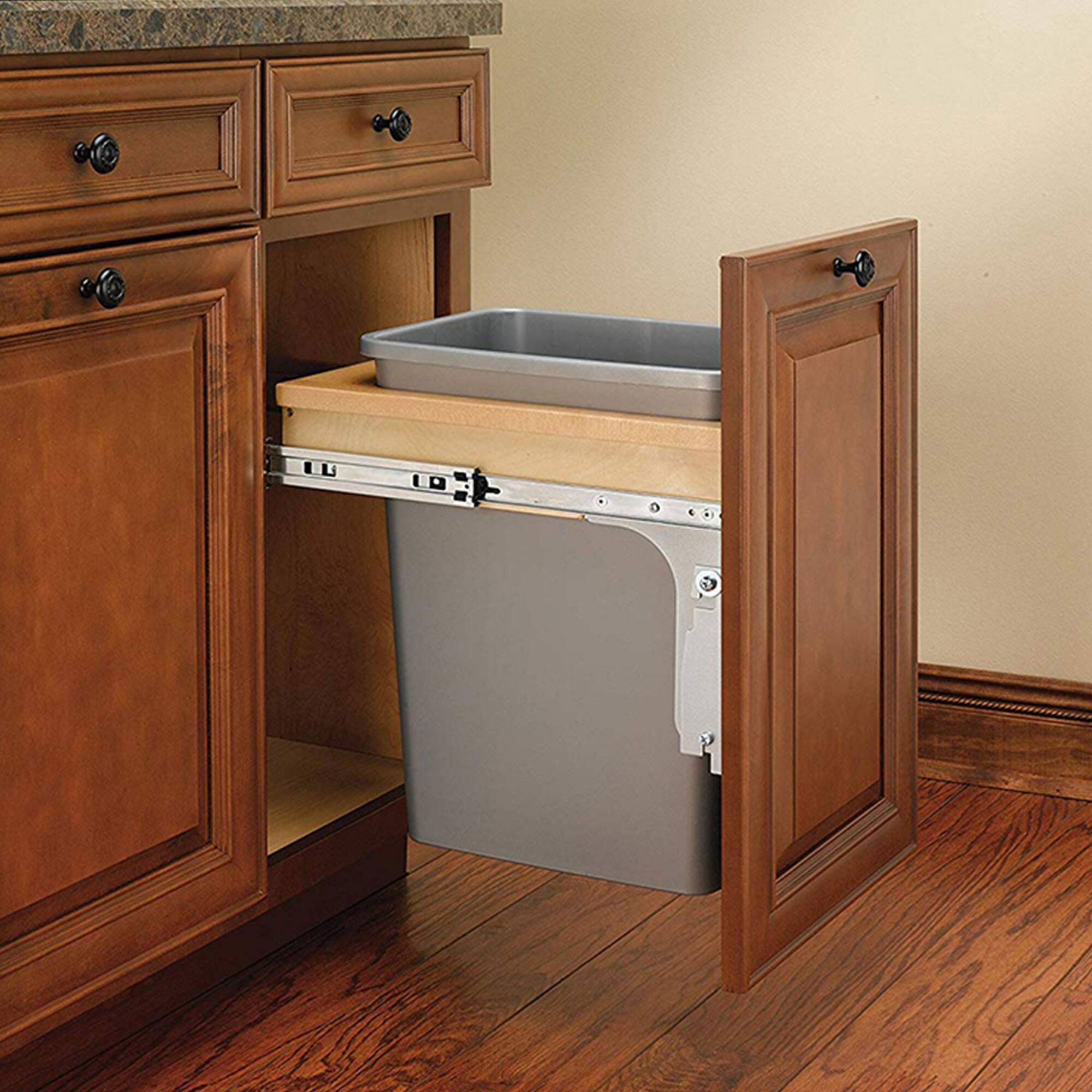 Alt View 1. Rev-A-Shelf - Rev-A-Shelf Single Pullout Trash Can, Reduced Depth, 35 qt., 4WCTM-1516DM-1 - Light Brown.