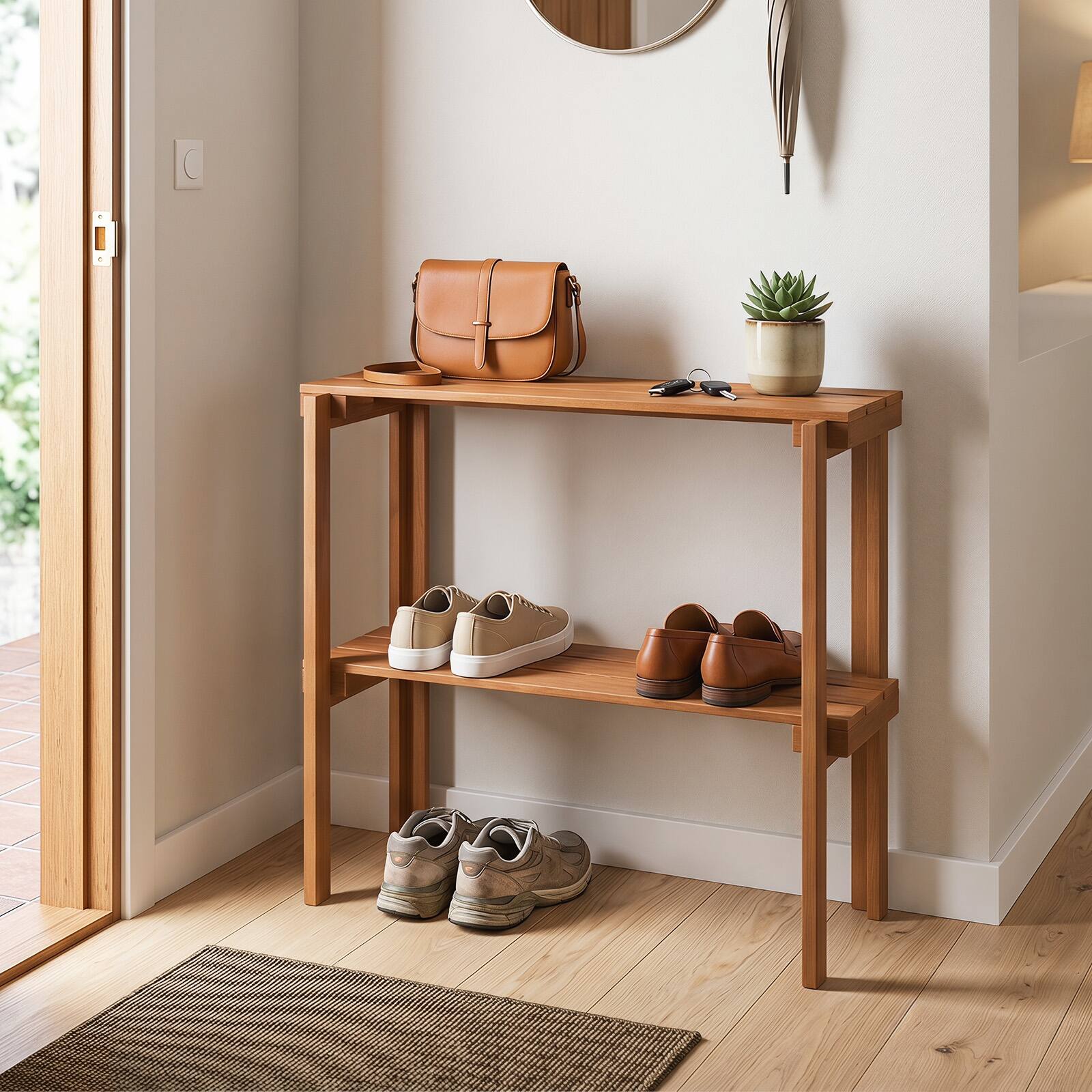 Alt View 3. Costway - Costway Folding Wooden Storage Shelves, 2-Tier Plant Stand Indoor Outdoor for Entryway - Natural.