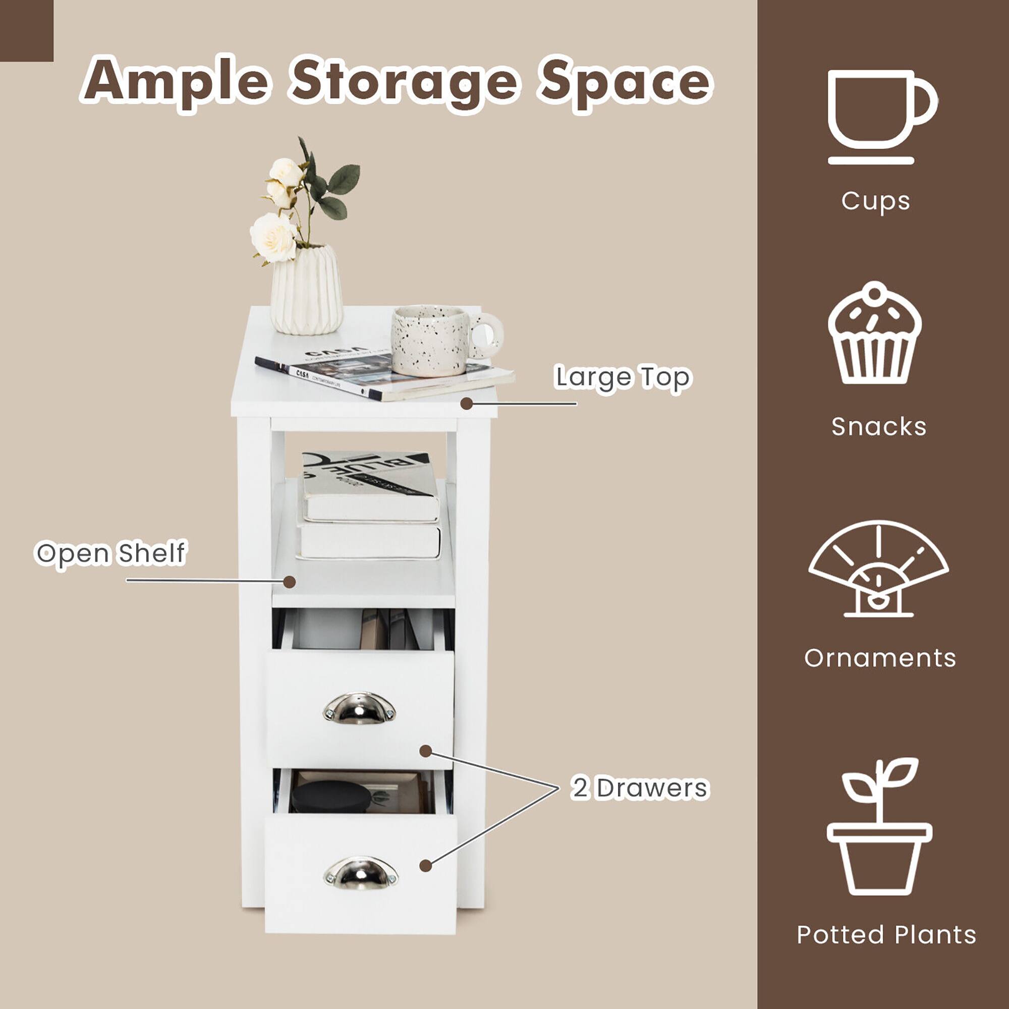 Ample Storage Space Cups Large Top Snacks open Shelf Ornaments 2 Drawers Potted Plants