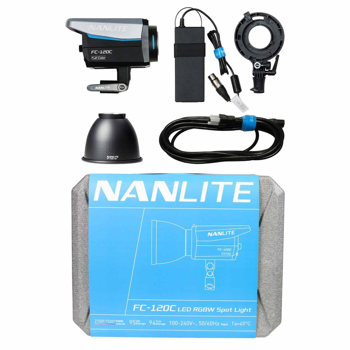 NANLITE FC-120C E-Color  
NANLITE  
NANLITE  
NANLITE  
NANLITE FC DPDC  
A FC-120C LED RGBW Spot Light  
2700-7500K  
E -.  
TAS 95  
dnerge 9 g  
100-240V~, 50/60Hz  
Ta=45°C