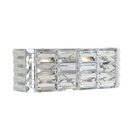 Jonathan Y - Evelyn Crystal Rectangle 17.5" 2-Light Iron/Crystal Glam Modern LED Vanity Light - Chrome
