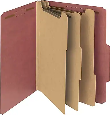 Front. Smead - Recycled Heavy Duty Pressboard Classification Folder, 3-Dividers, 3" Expansion, Letter Size, Red, 10/Box (14099) - Red.