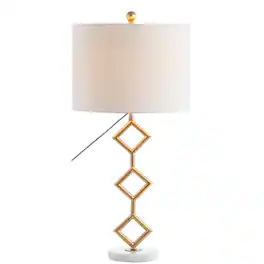 Jonathan Y - Diamante 29.5" Modern Gilt Metal with Marble Base LED Table Lamp, Gold/White - Gold Leaf/White