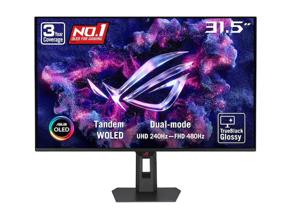 3 Year NO.1 Coverage OLED FOR GAMING
31.5"
ASUS OLED
Tandem WOLED
Dual-mode UHD 240Hz-FHD 480Hz
TrueBlack Glossy