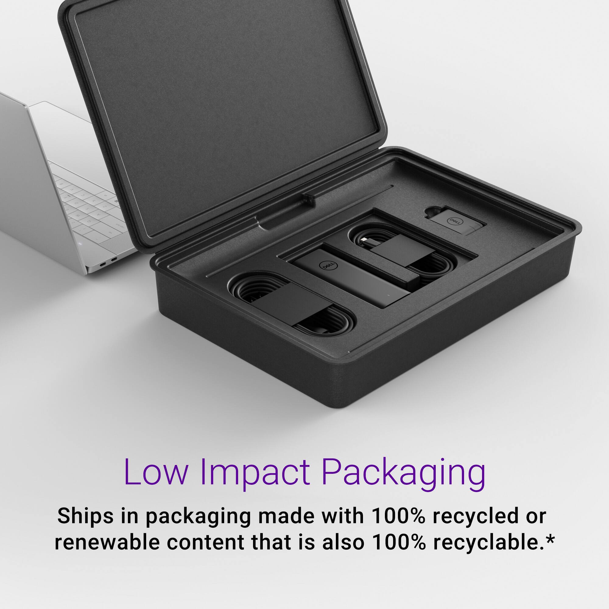 Low Impact Packaging Ships in packaging made with 100% recycled or renewable content that is also 100% recyclable.*