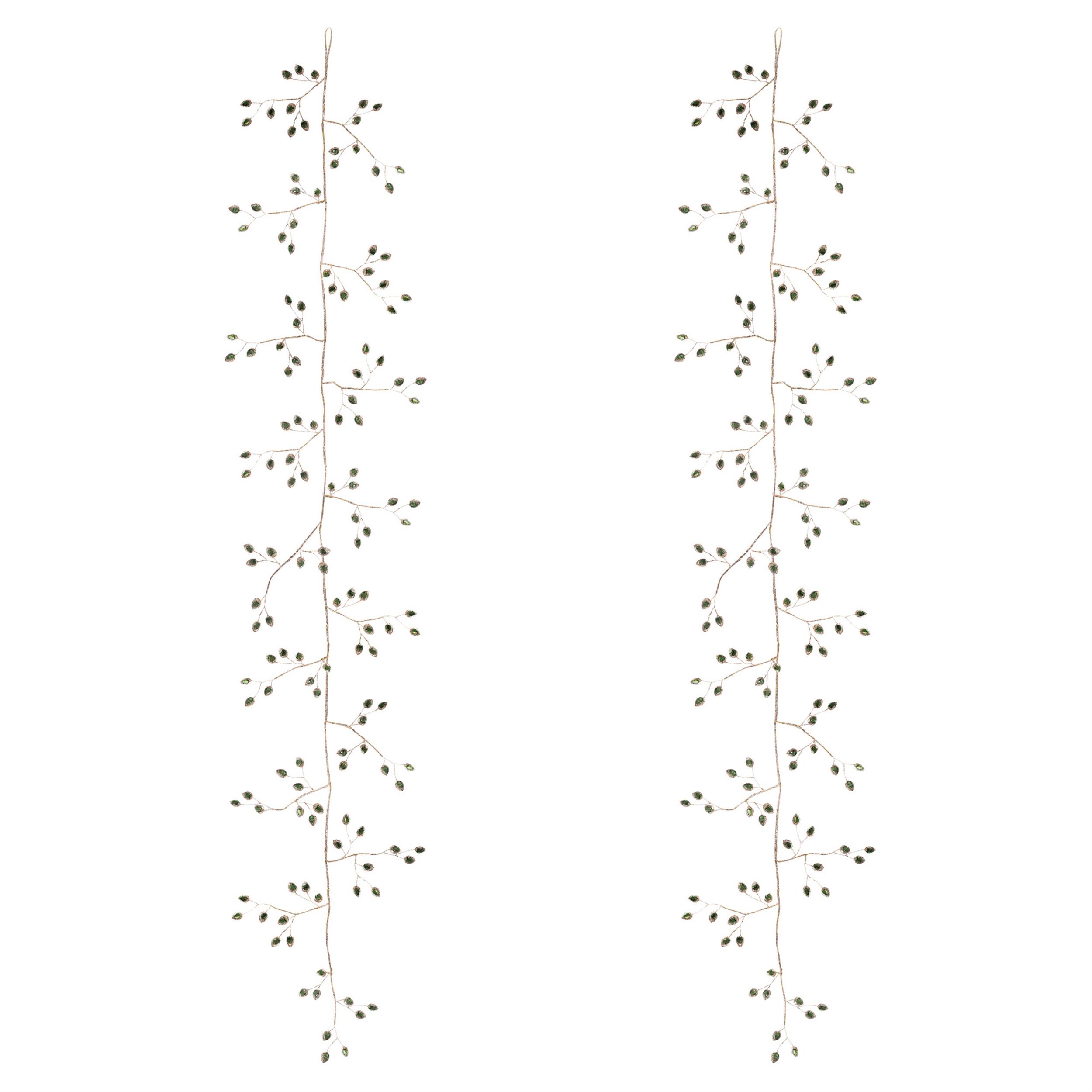 Left. BreeBe - Jeweled Bead Leaf Garland (Set of 2) - Green, Gold.