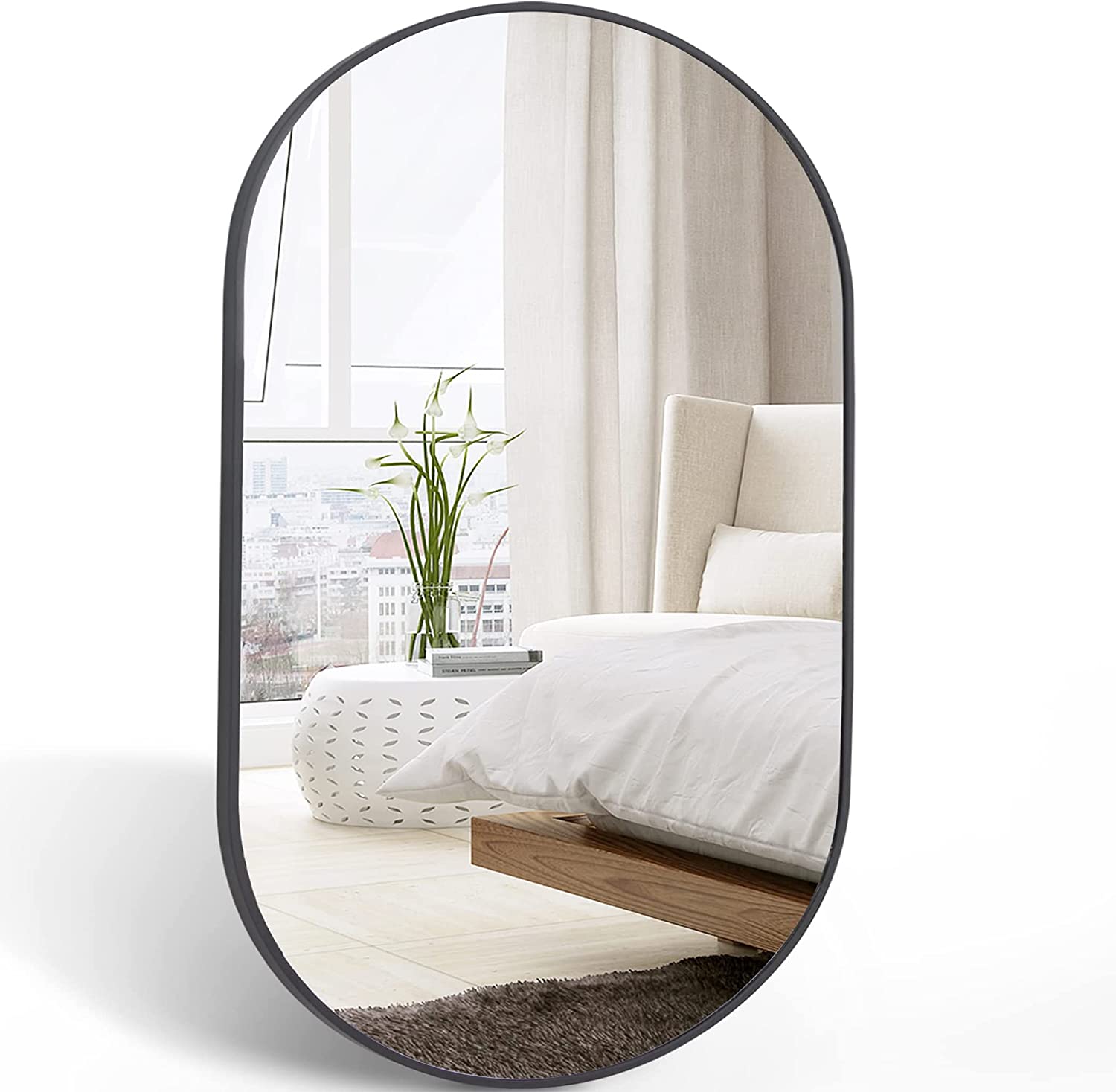 Alt View 2. PAIHOME - 20x28 Inch Capsule Oval Wall Mirror, HD Bathroom mirror, Child-Safe Decorative Mirror for Bedroom Bathroom Entryway - Black.