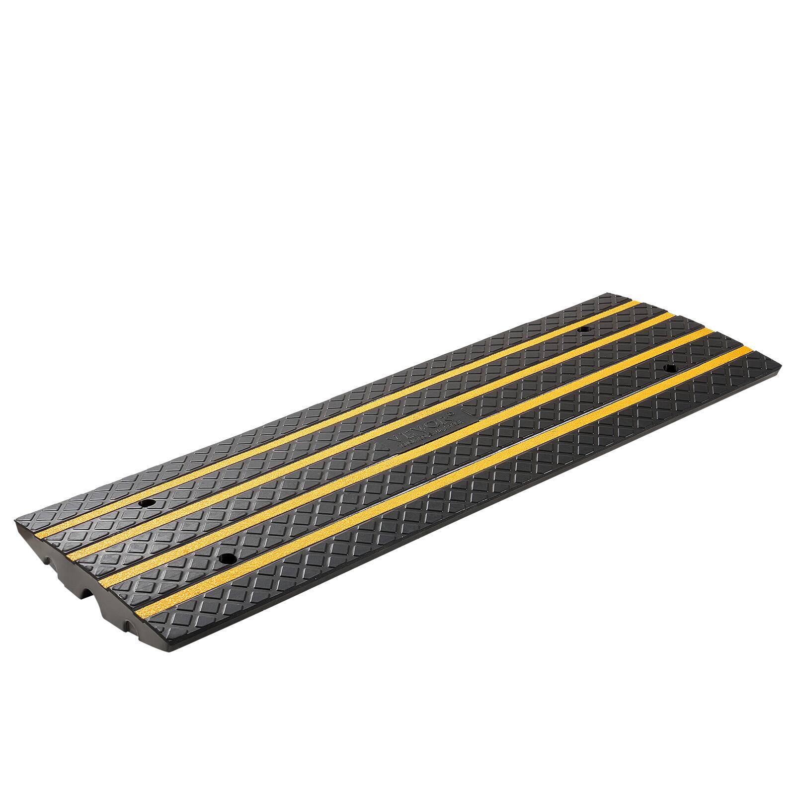 Alt View 5. VEVOR - Car Driveway Rubber Curb Ramp, 33069 lbs Load Capacity, 2.6 inch Rise Curbside Bridge Ramp with Yellow Reflective Strips - Black.