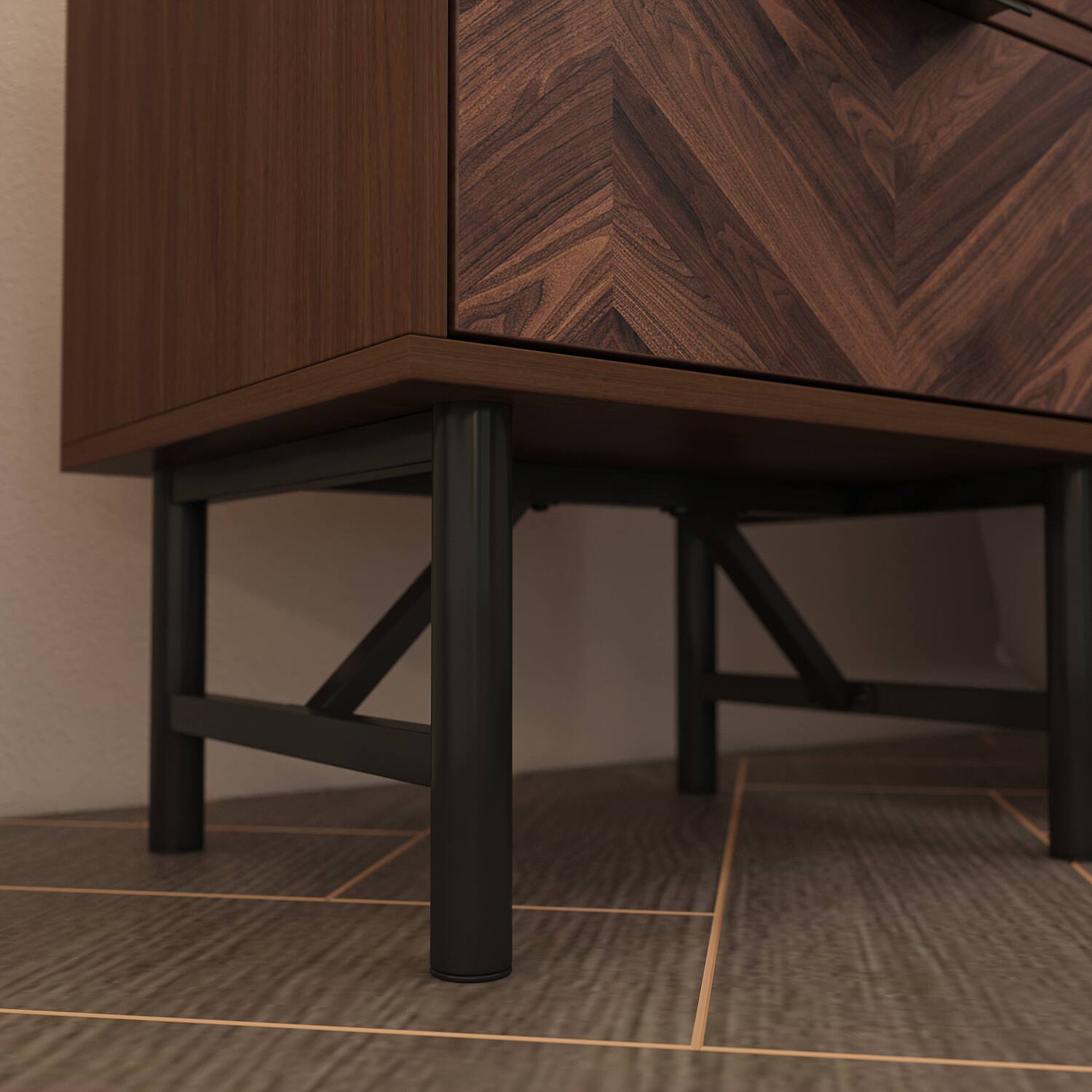 Alt View 4. FUFU & GAGA - FUFU&GAGA Herringbone - Pattern Nightstand: 2 - Drawer Mid - Century Modern Style - Brown.