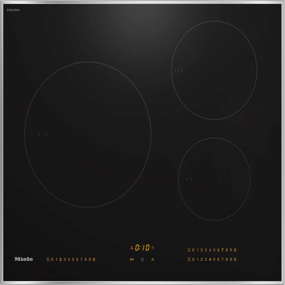 The image features a stove with a black background and a clock displaying the time. The clock reads 0:80, which is equivalent to 80 minutes. The stove is an induction cooker, and it is made by Miele.