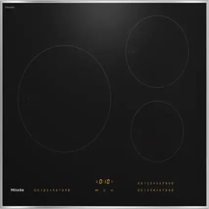 The image features a stove with a black background and a clock displaying the time. The clock reads 0:80, which is equivalent to 80 minutes. The stove is an induction cooker, and it is made by Miele.