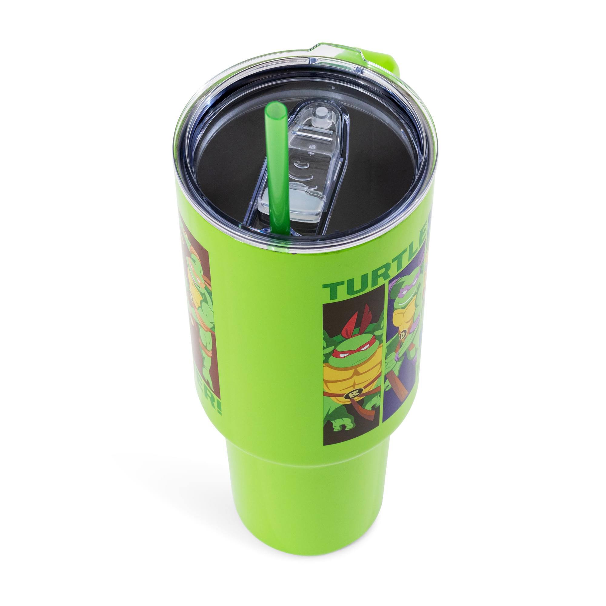 Alt View 1. Silver Buffalo - Teenage Mutant Ninja Turtles "Turtle Power" Stainless Steel Tumbler With Handle - Green.