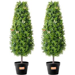 VEVOR - Artificial Boxwood Topiary Tree, 36 inch Tall (2 Pieces), Faux Topiary Trees, Green Faux Plant w/ Extra Leaves & Pot - PE Two-Tone Milan Grass