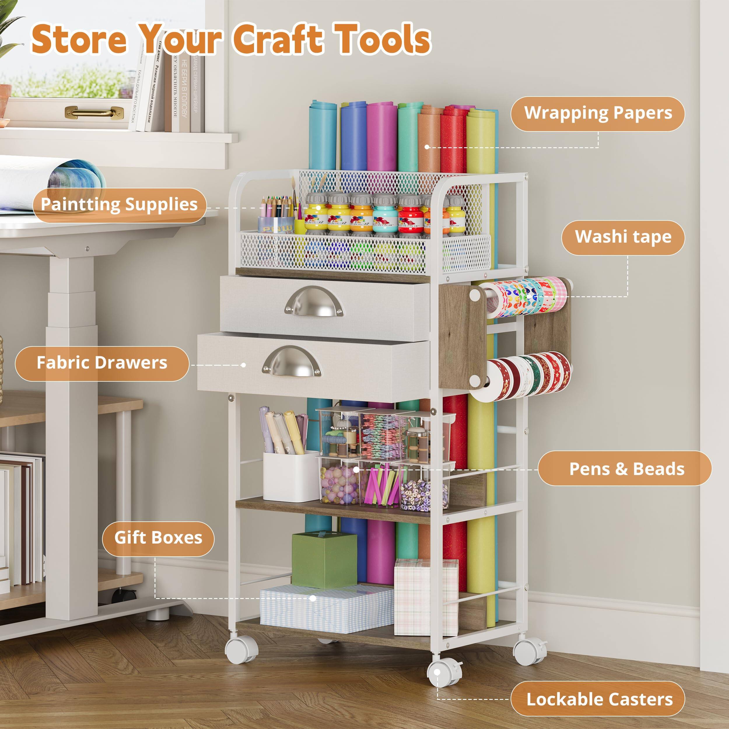 Store Your Craft Tools

- Painting Supplies
- Wrapping Papers
- Washi tape
- Pens & Beads
- Fabric Drawers
- Gift Boxes
- Lockable Casters