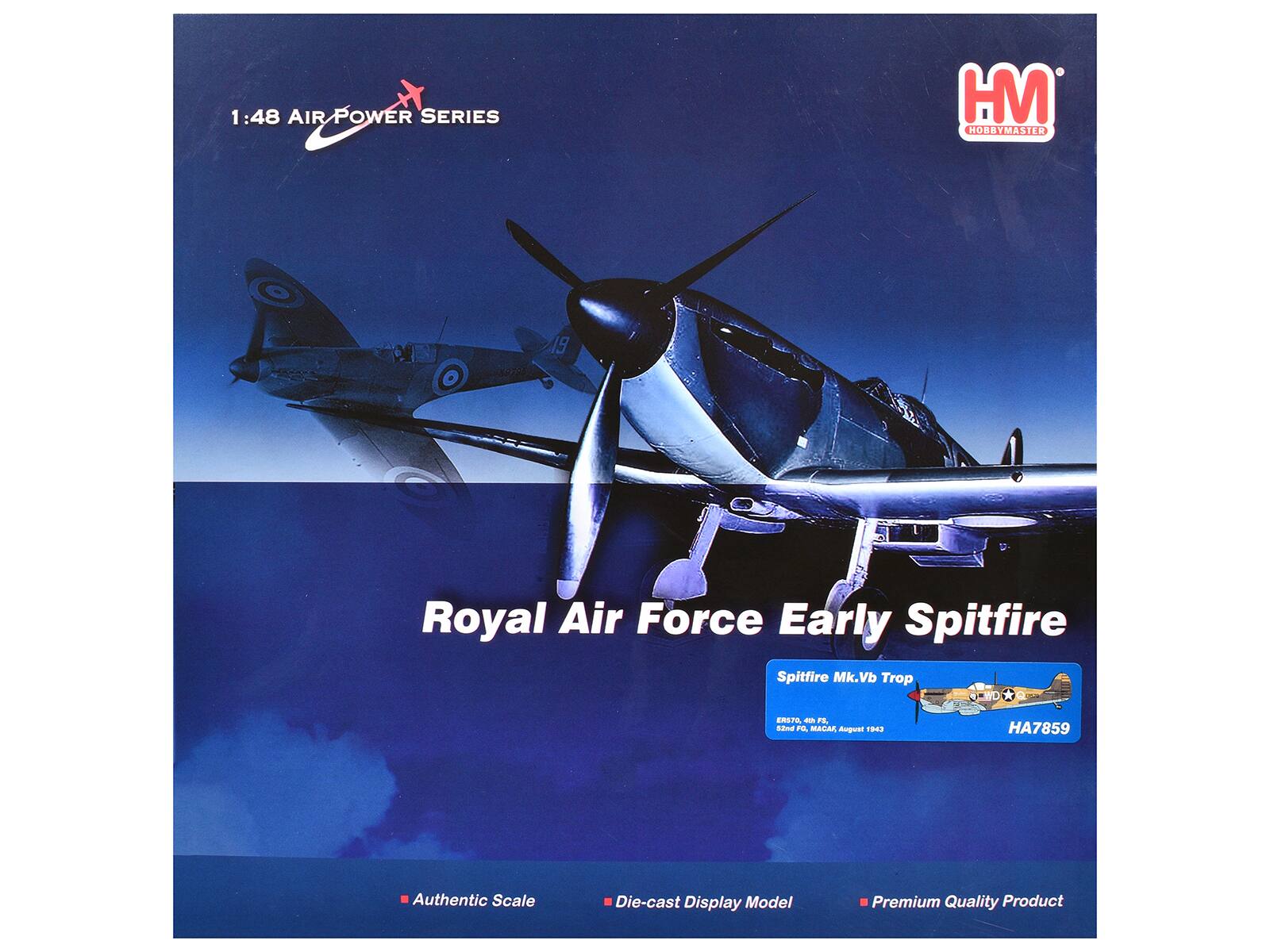 1:48 AIR POWER SERIES HM HOBBYMASTER 19 Royal Air Force Early Spitfire Spitfire Mk.Vb Trop ERETO - FR. SNd F MACAR dsgwat 19 HA7859 Authentic Scale Die-cast Display Model Premium Quality Product