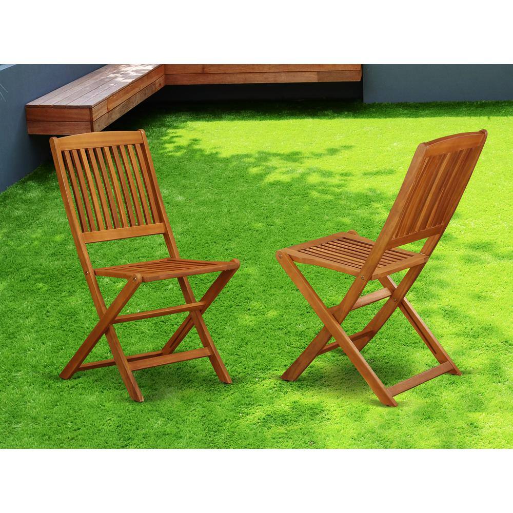 Angle. East West Furniture - Solid Acacia Wooden Patio folding side Chair -Set of two - Brown.