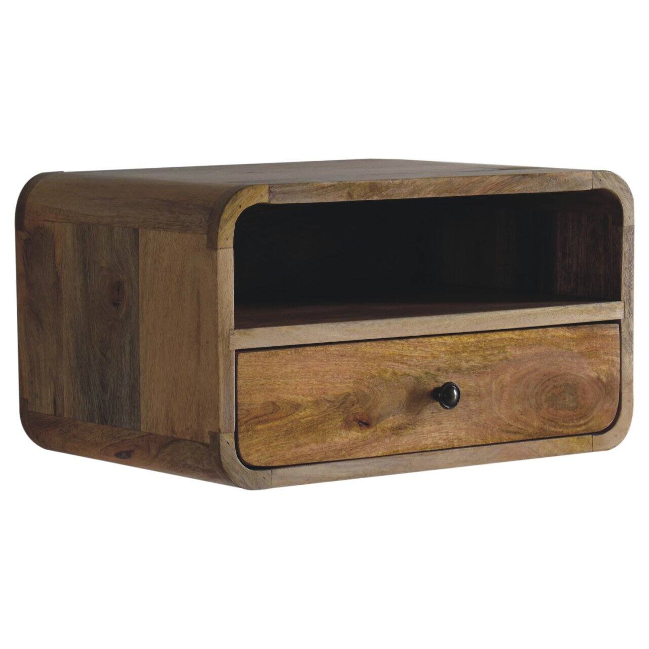 Back. Artisan Furniture - Artisan Furniture Solid Wood Large Oak-ish Curve Upper Slot Floating Bedside, 1 Drawer, 1 Open Slot, Brown - Brown.