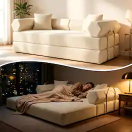 ATOPSUN - Convertible Corduroy Sofa Bed,Fixed Frame Boneless Sleeper Sofa,Suitable for Living Room and Bedroom - White