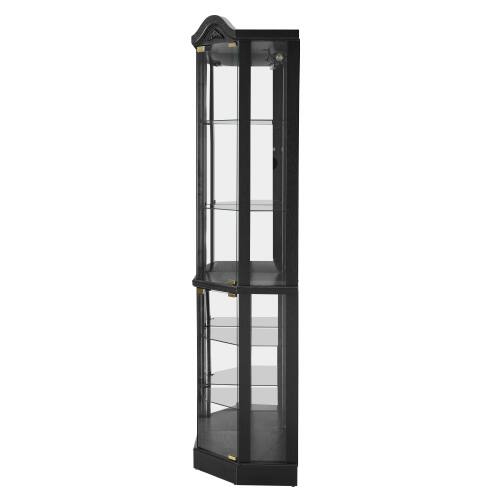 Alt View 5. LUCKY ONE - Freestanding Corner Curio Cabinet with Glass Shelves LED Light Display for Wine Collectibles Home Office - Black.