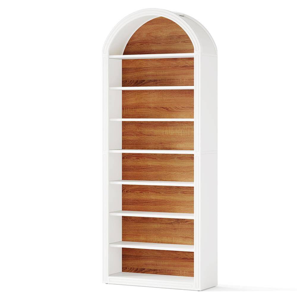 Left. Kadyn - Kadyn Bookshelf, Storage Shelf, Bookcase,78.7" Bookshelf, Wooden Arched Bookcase Display Shelving Unit,White - White.