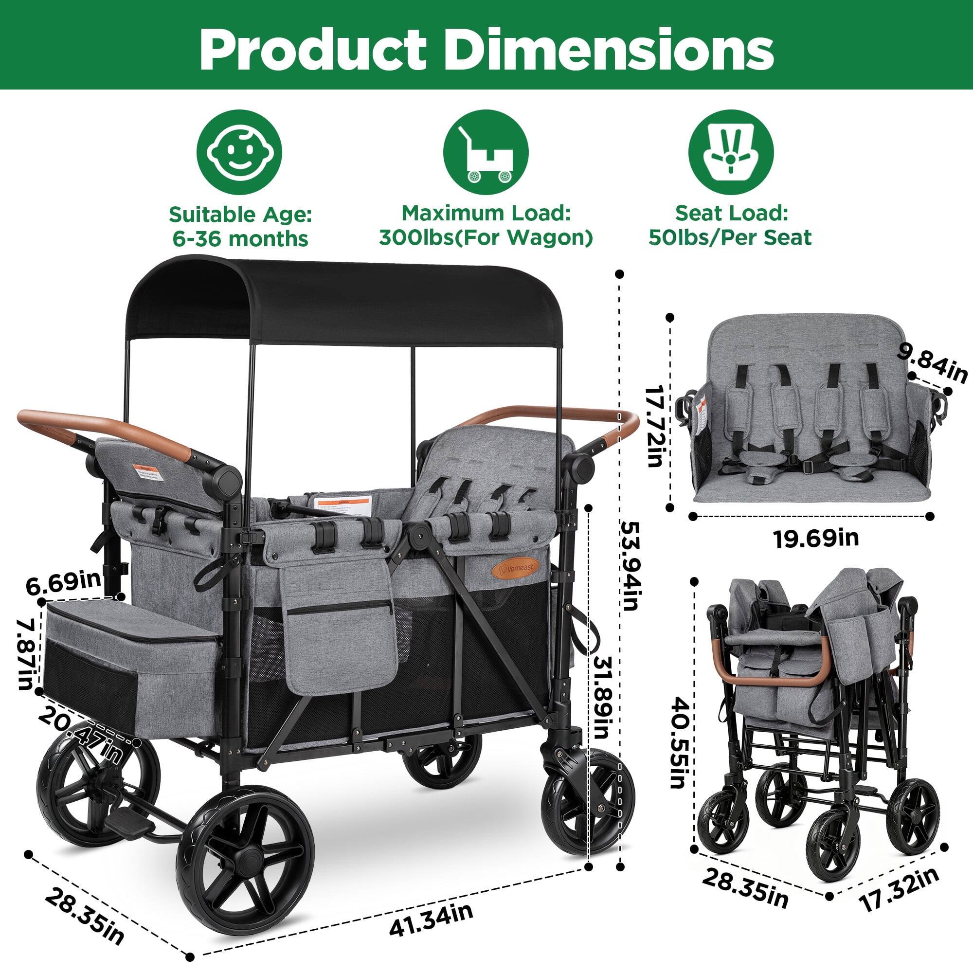 Product Dimensions

Suitable Age: 6-36 months

Maximum Load: 300lbs (For Wagon)

Seat Load: 50lbs/Per Seat

6.69in  
7.87in  
20in  
47in  
28.35in  
41.34in  
31.89in  
53.94in  
9.84in  
17.72in  
19.69in  
40.55in  
28.35in  
17.32in