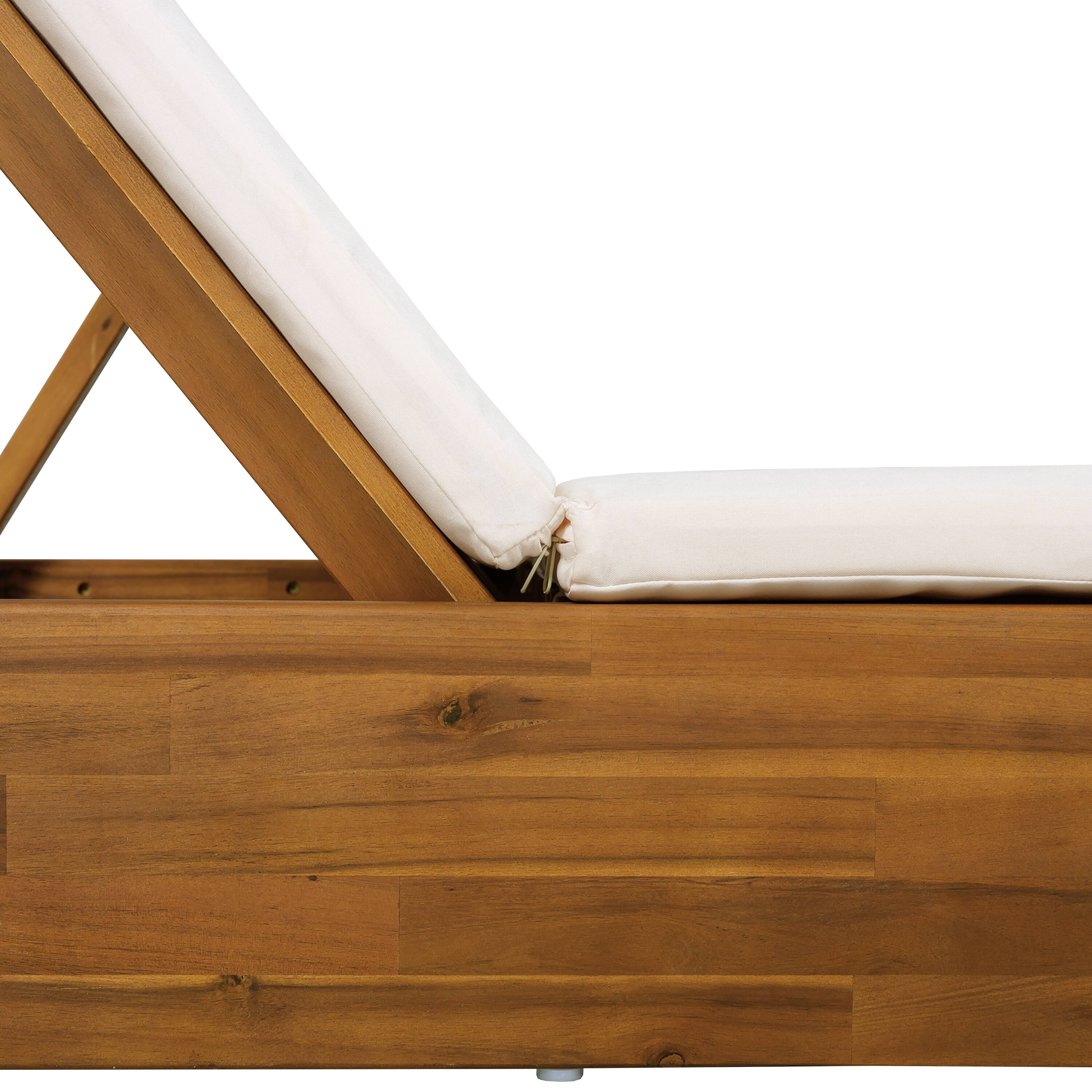 Alt View 1. Anysun - Anysun Wood Chaise Lounge with 2-Fold Thin Comfortable Cushion, Assembly Required - Cream.