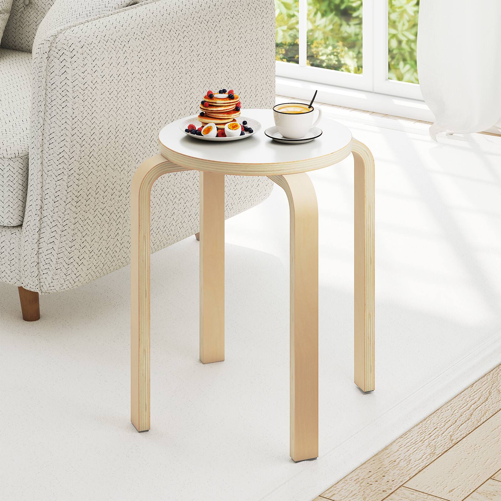 Alt View 3. Costway - Costway Set of 4 18" Stacking Stool Round Dining Chair Backless Wood Home Decor - White.