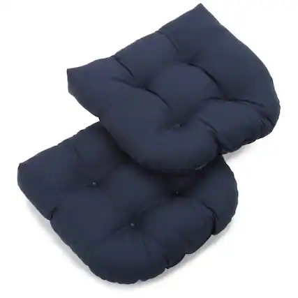 Front. Blazing Needles - 19-inch U-Shaped Twill Tufted Dining Chair Cushion (Set of 2) - Navy.