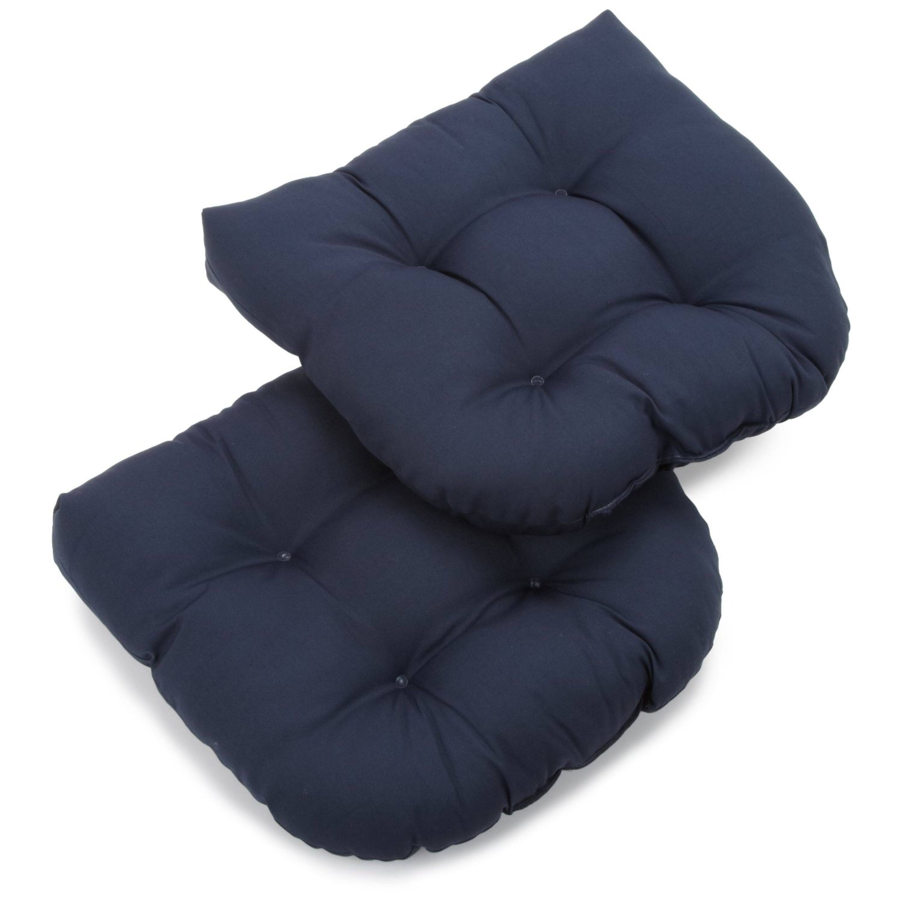 Front. Blazing Needles - 19-inch U-Shaped Twill Tufted Dining Chair Cushion (Set of 2) - Navy.