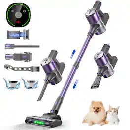 Teendow - 300W Cordless Stick Vacuum Cleaner, 50kPa Brushless Motor, 50-Min Runtime, for Carpet, Hard Floors & Pet Hair - Purple