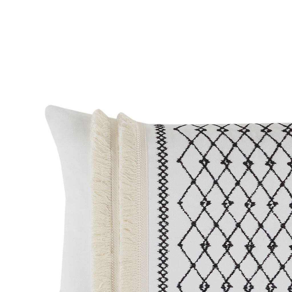 Alt View 3. Gracie Mills - Gracie Mills Katelyn Geometric Embroidered Cotton Oblong Pillow with Tassels - Ivory.