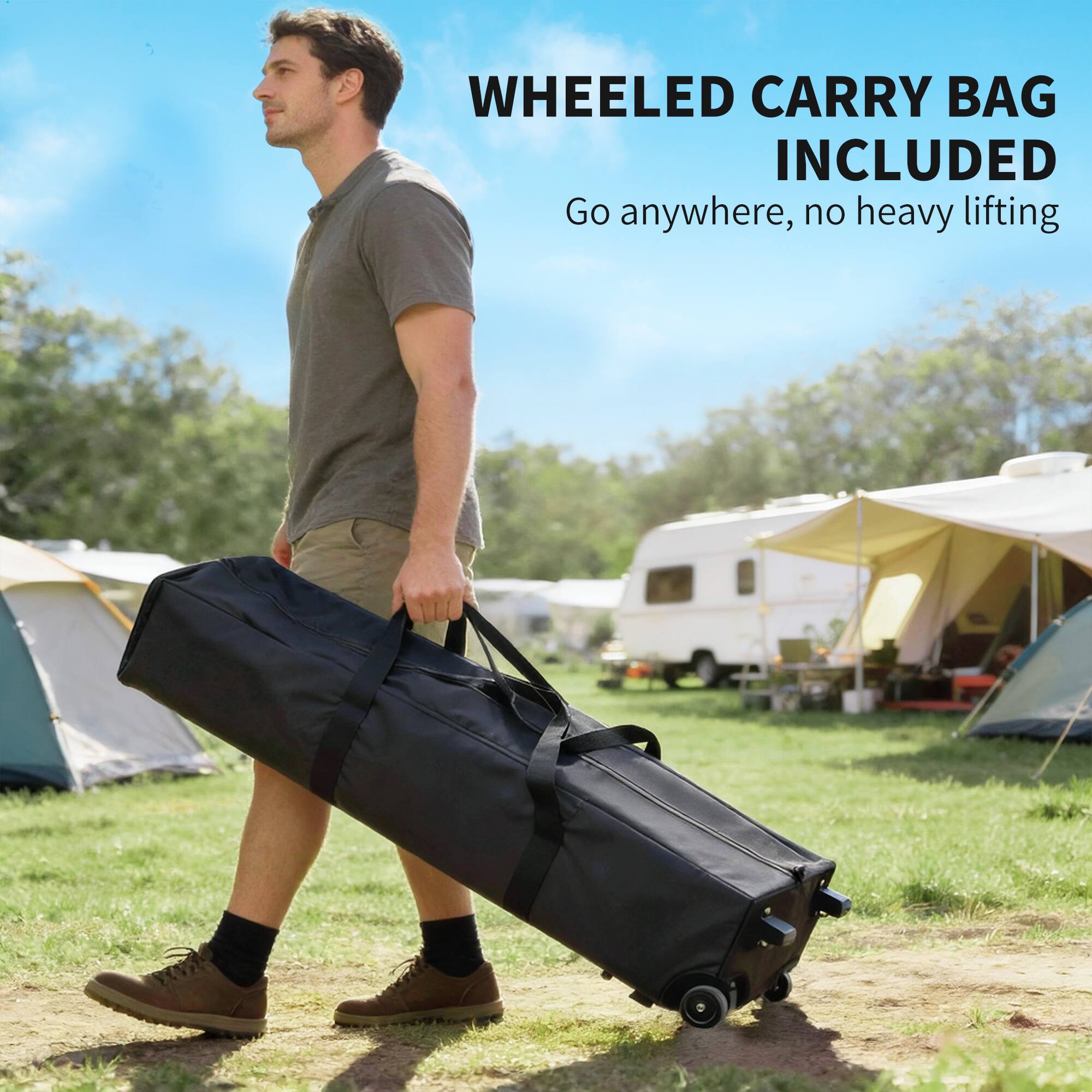 WHEELED CARRY BAG INCLUDED  
Go anywhere, no heavy lifting