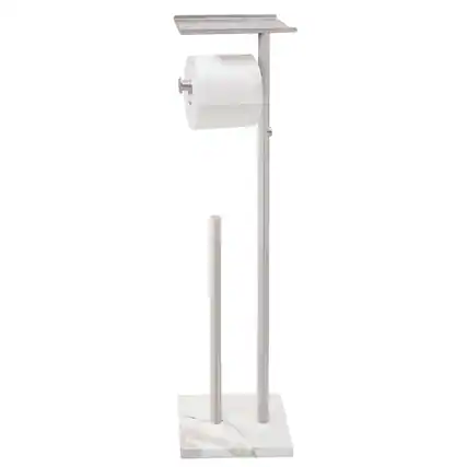 Front. Dazzed Corner - Toilet Paper Holder Stand with Shelf, Storages 4 Reserve Rolls Dispenser - Brushed Nickel.