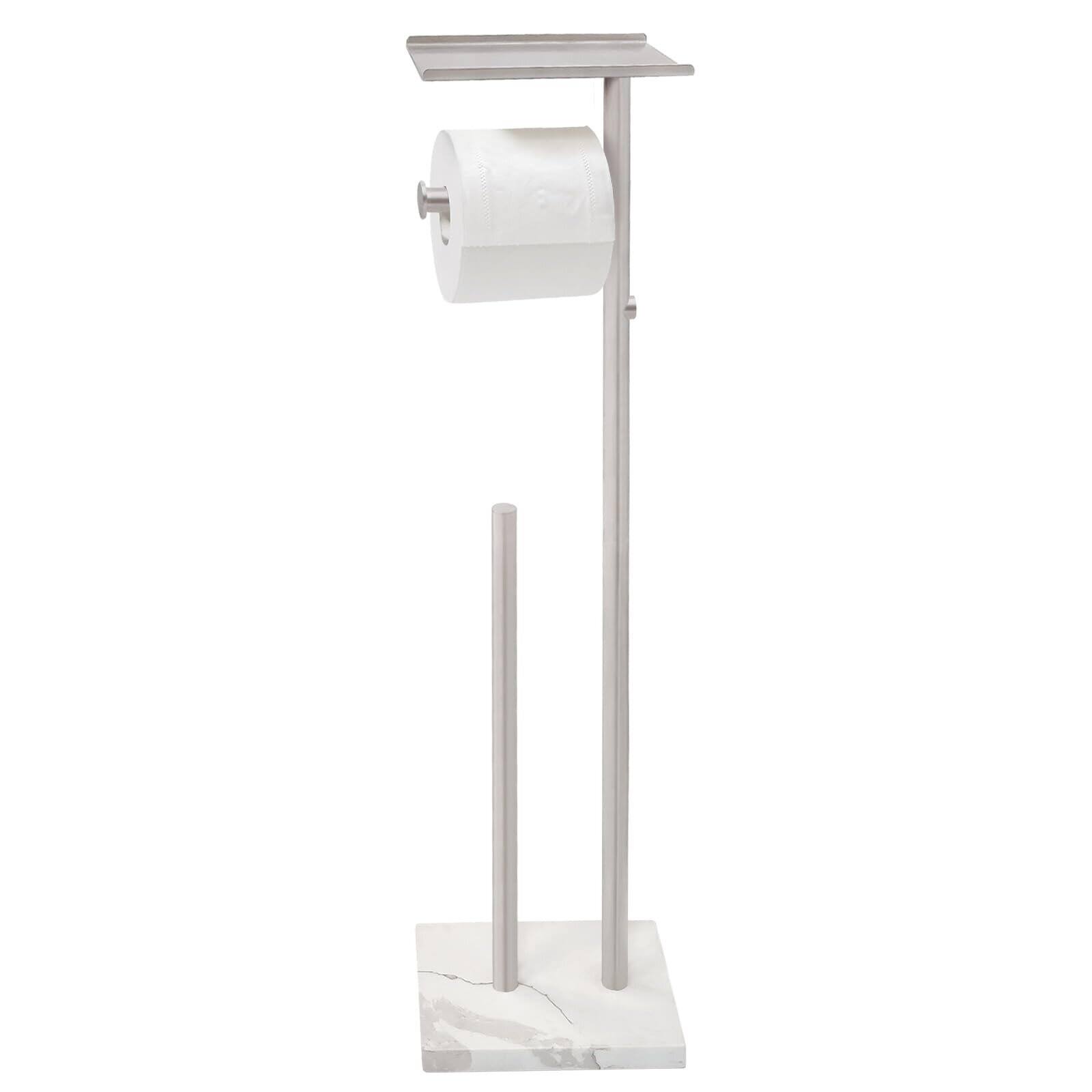 Front. Dazzed Corner - Toilet Paper Holder Stand with Shelf, Storages 4 Reserve Rolls Dispenser - Brushed Nickel.