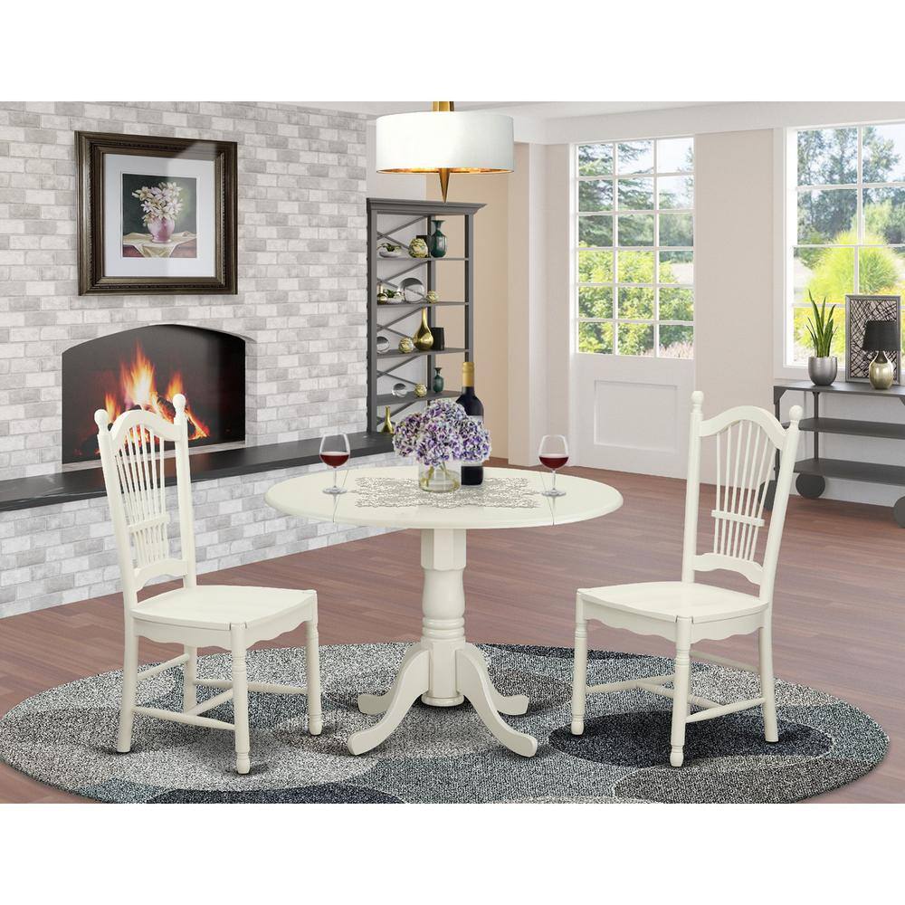 Back. East West Furniture - 3 PcKitchen dinette set for 2-Dinette Table and 2 Dining Chairs - Linen White.