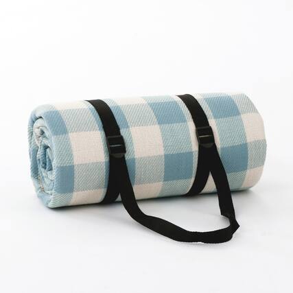 Front. Adivo - Waterproof Outdoor Picnic Blanket - Acrylic Fabric with Plaid Print, Multiple Sizes - 200*200cm - Baby Blue.